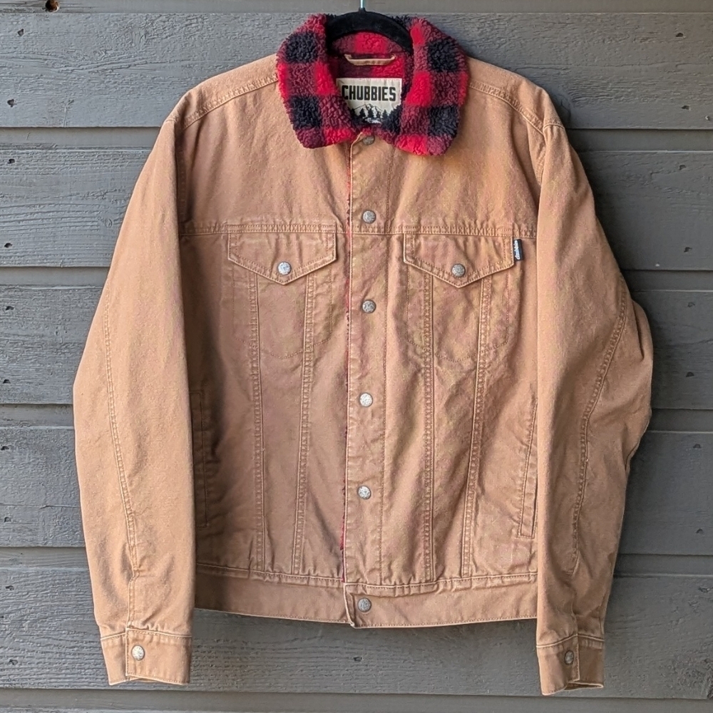 Chubbies The Piston Trucker Jacket Canvas Buffalo Check Sherpa Lined Medium